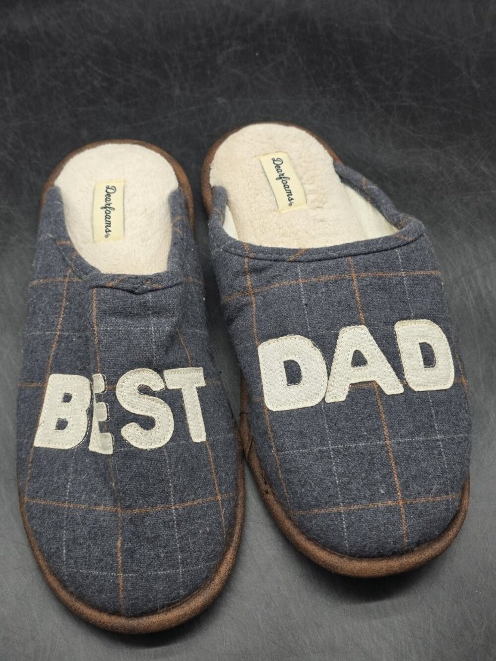 Dearfoams Slippers Shoes Mens Size 9.5 Gray Best Dad Mule House Indoor Cozy